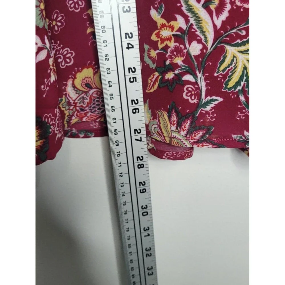 8th & Madison maroon floral long sleeve cute partial button pop over top XL NWT